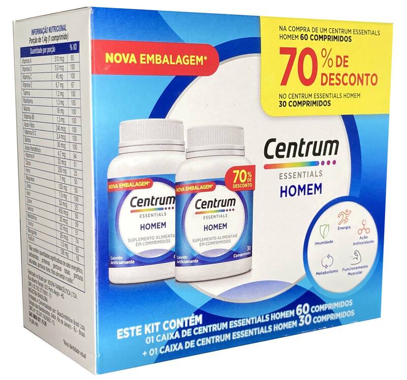Kit Vitamina Centrum A a Zinco Homem Essentials Pack 90 Comprimidos