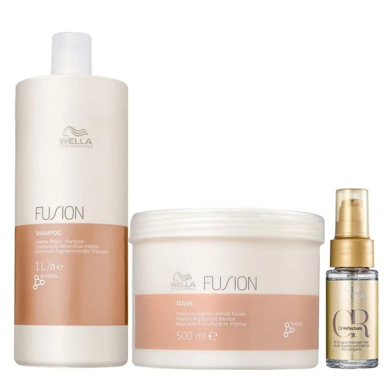 Kit Wella Professionals Fusion Shampoo 1 Litro e Máscara 500gr + Oil Reflections 30ml (3 Produtos)