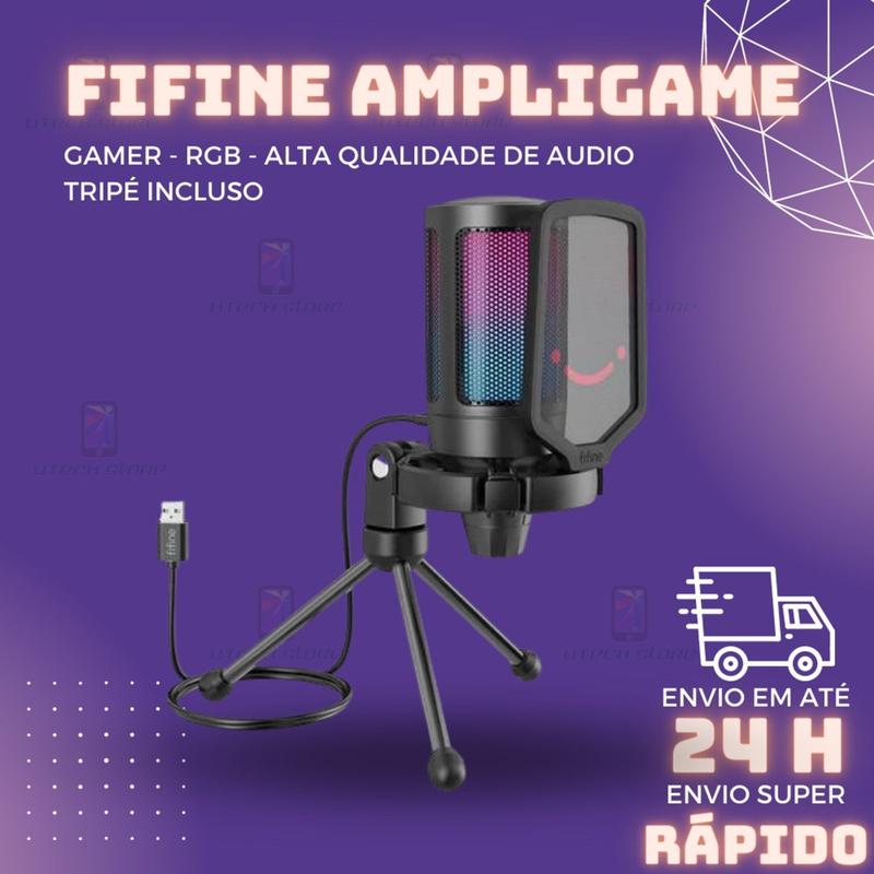 Microfone Condensador ampligame Gamer Led Usb Com Pop Filter E Tripé jogos online lives podcast