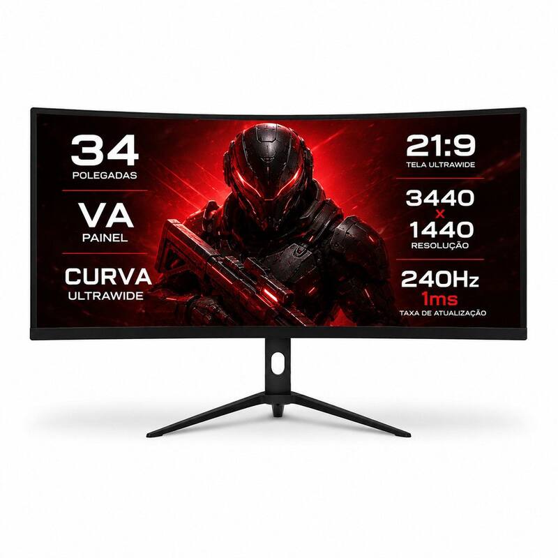 Monitor Curvo Gamer 34 Polegadas Ultrawide 240Hz 1ms FreeSync G-Sync DELTA-M3445AUC PRO