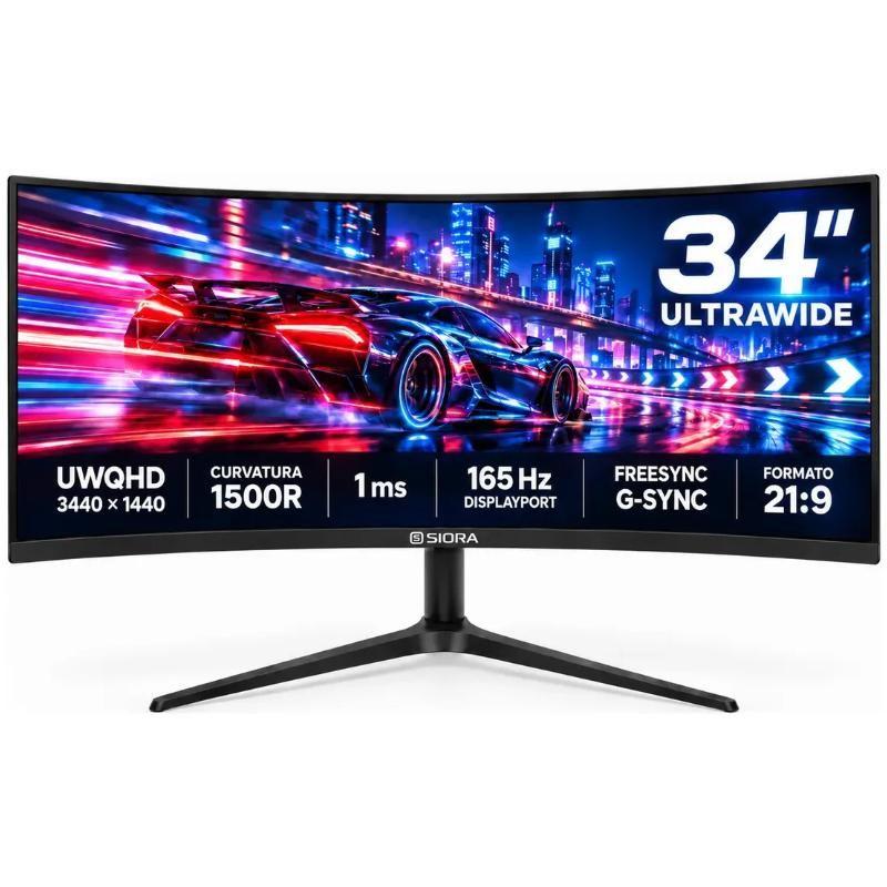 Monitor Gamer Curvo 34 Polegadas 165Hz 1ms UltraWide QHD 2K AMD FreeSync NVIDIA GSync HDMI/DP