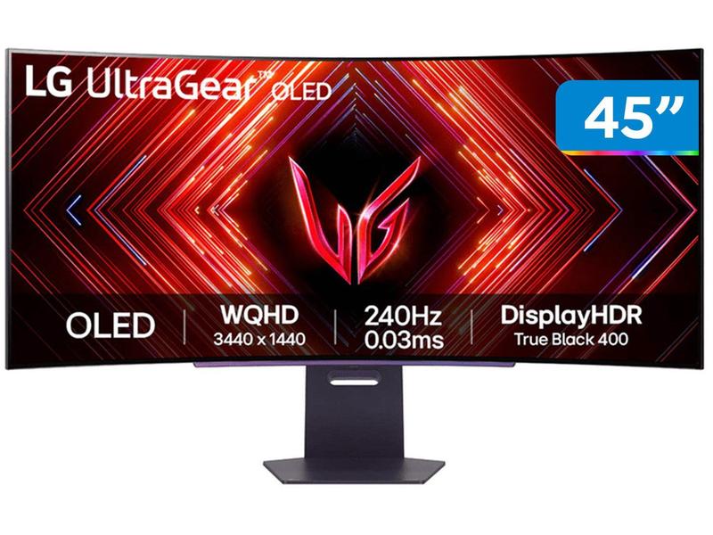 Monitor Gamer LG UltraGear OLED Curvo Tela OLED 45”, QHD, HDR400 Trueblack, 240Hz, 0,03ms (GtG), NVIDIA G-SYNC