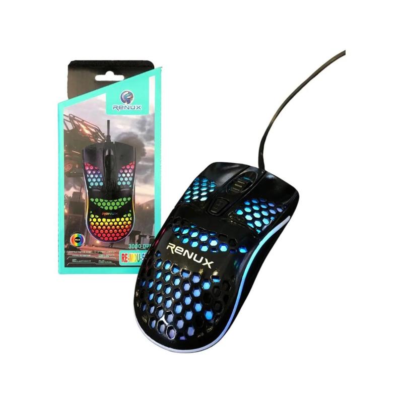 Mouse Gamer Renux 523 RGB 3000 DPI USB Ergonômico com Fio
