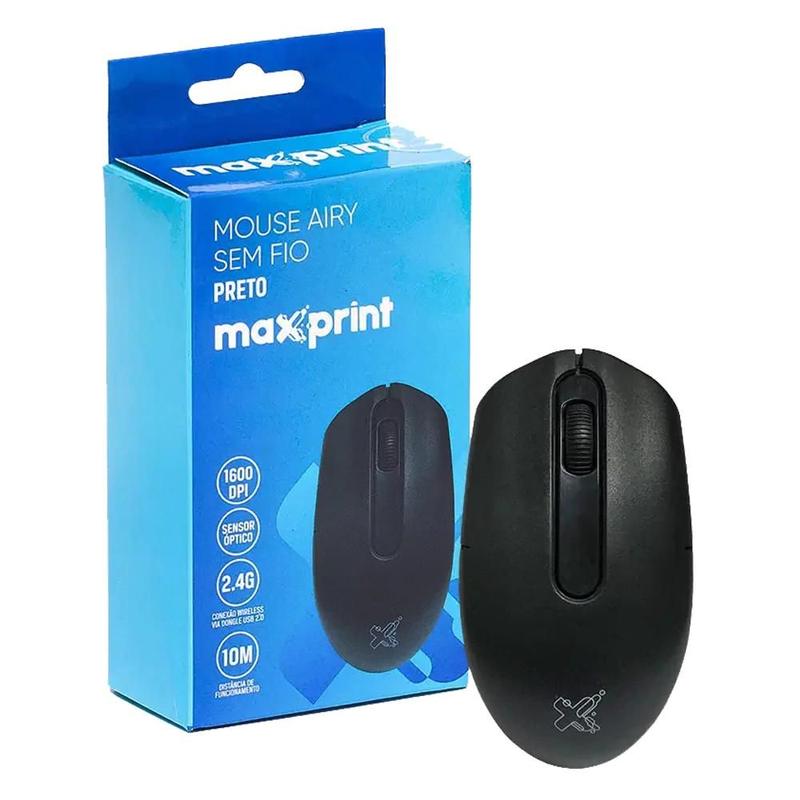 Mouse MaxPrint Airy Preto 1600DPI Sem Fio 7278