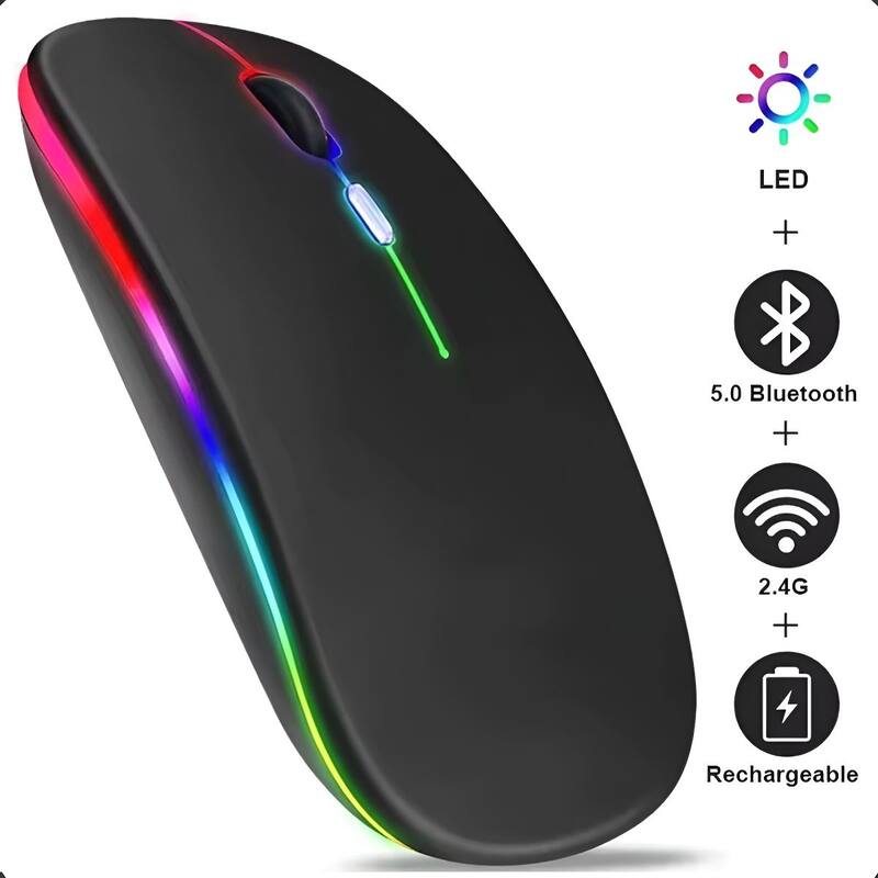 Mouse Sem Fio Bluetooth RGB Ergonômico Recarregável Gamer Silencioso DPI Ajustável Dual Mode