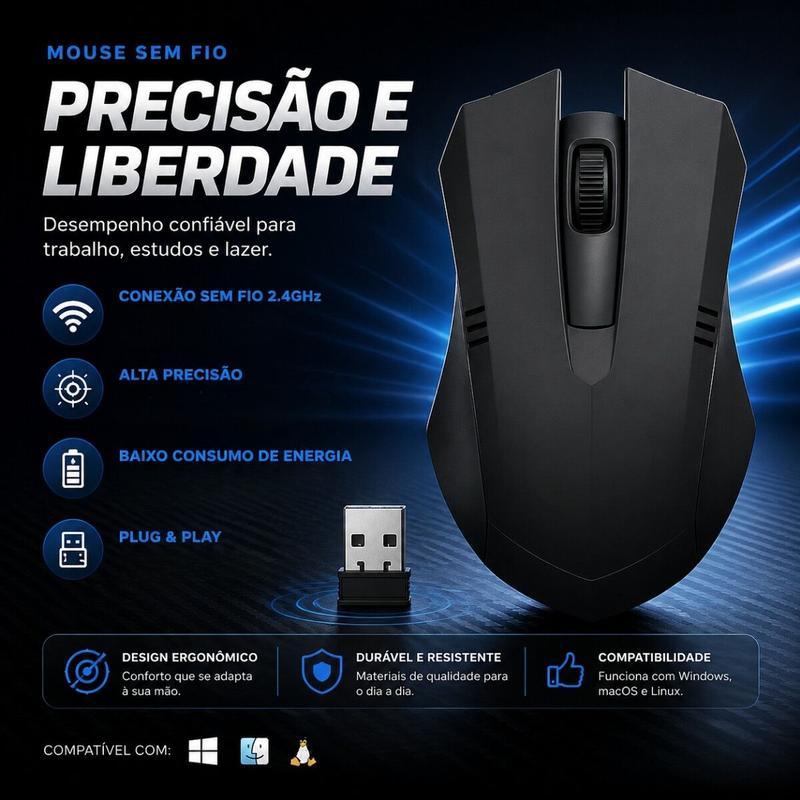 Mouse Wireless 1600DPI Design Premium Ergonomico Para Pc Notebook Presente Ideal