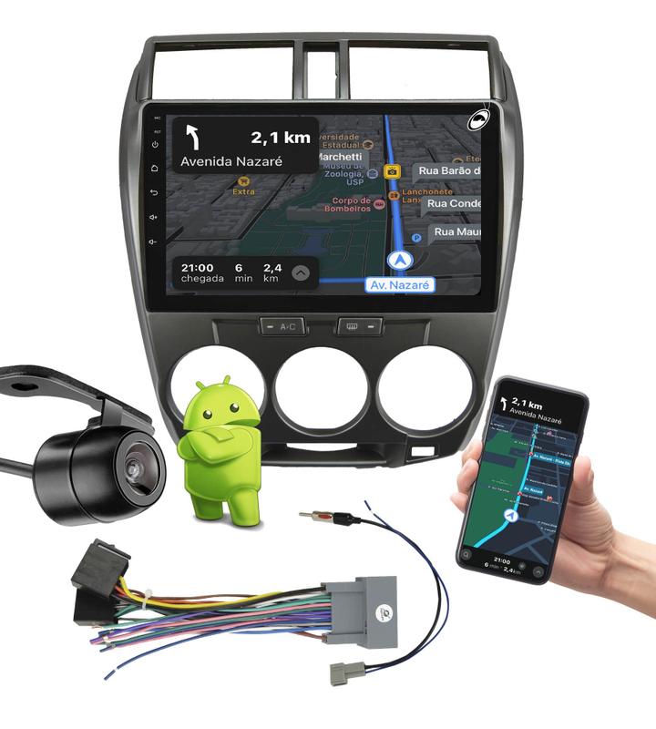 Multimidia 10" City 2008 a 2014 Ar Analógico Android Auto CarPlay + Câmera de Ré