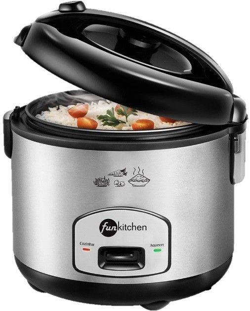 Panela eletrica de arroz fun kitchen 6 xicaras 500w 220v - preto/inox