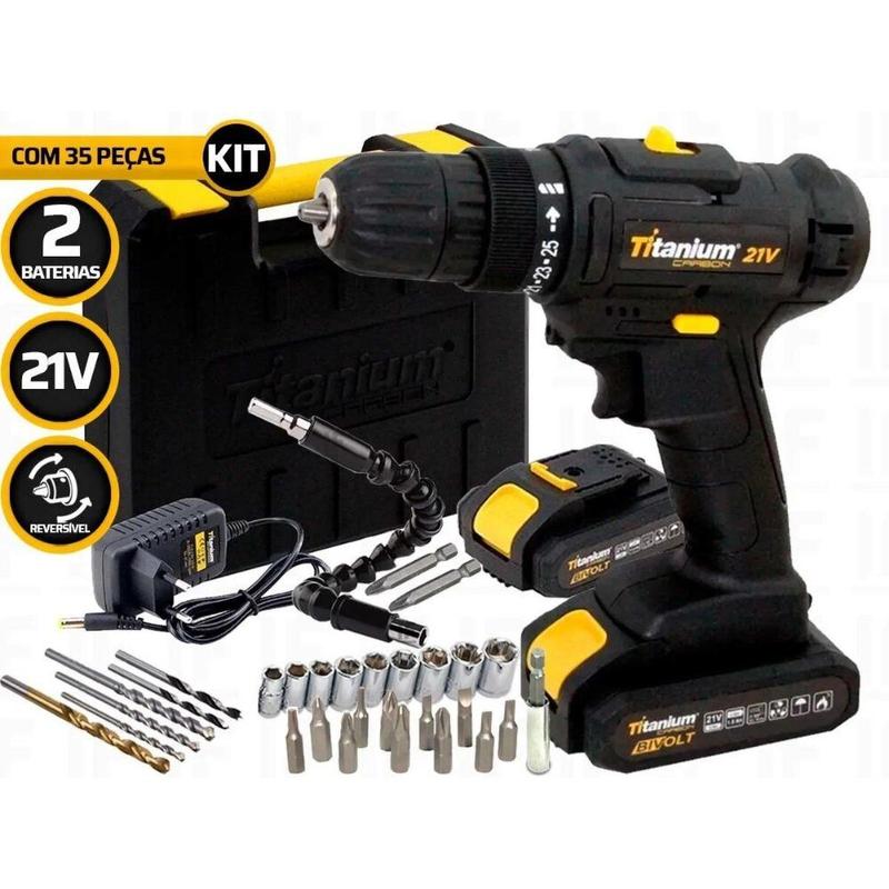 Parafusadeira a Bateria 35 Acessórios Titanium Carbon 3/8 21v Bivolt