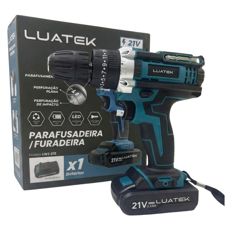 Parafusadeira Furadeira Sem Fio 21V BATERIA LWJ272 LUATEK