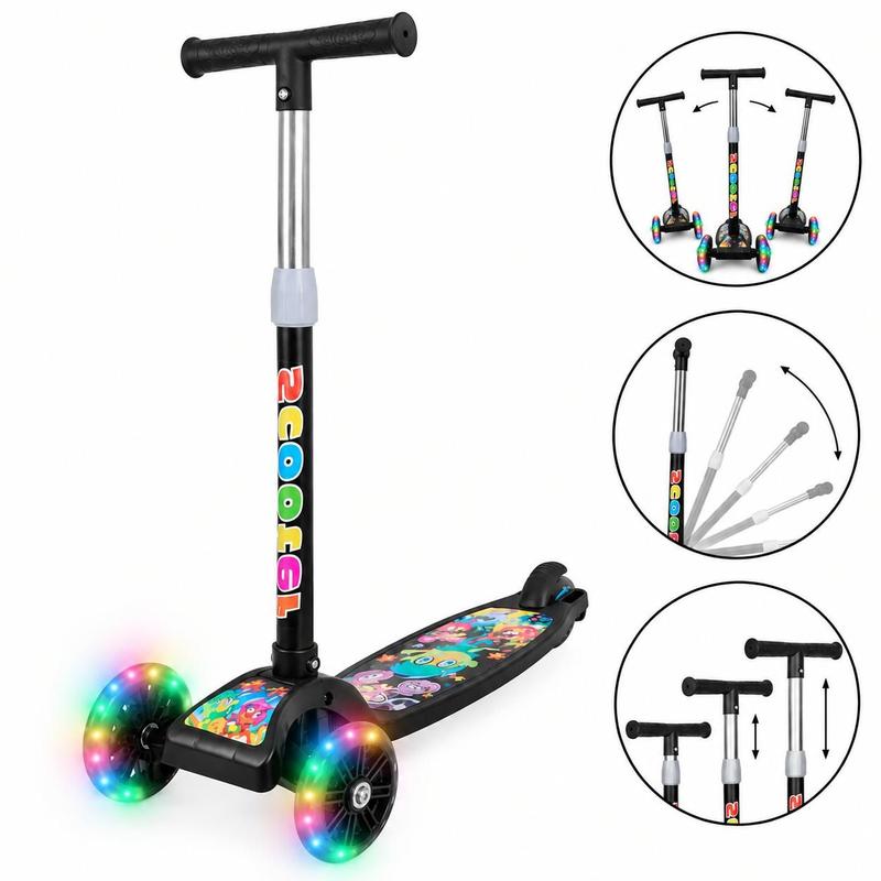 Patinete infantil 3 rodas com luzes led dobrável e ajustável menino menina - ATENTU