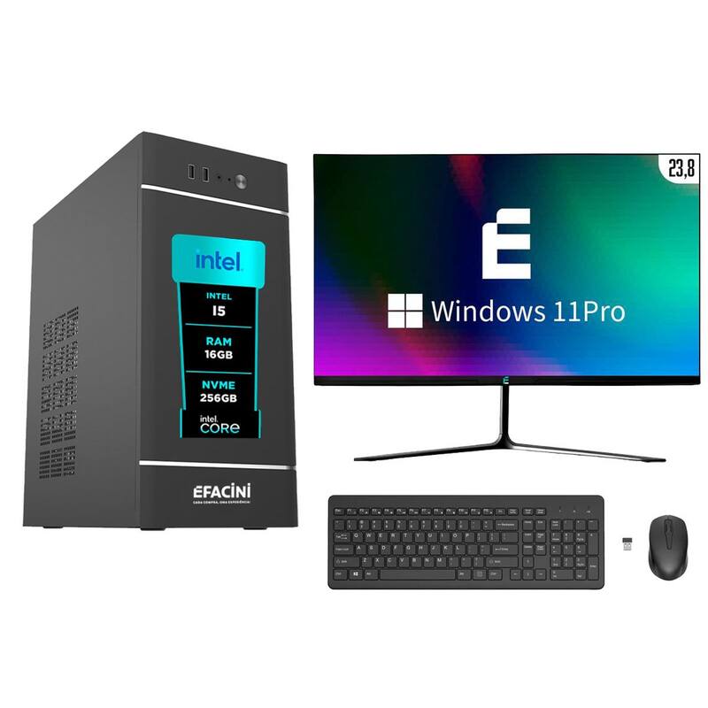 PC Computador Completo eFacini Intel Core i5 16GB Windows 11 Pro Kit sem Fio SSD 256GB Wi fi 6 sem fio Bluetooth 5.3 3ª Geração