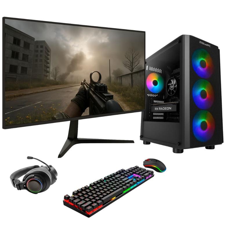 PC Gamer Completo BluePC FRAG, AMD Ryzen 5 5500, Radeon RX 6600 8GB, B450, 16GB DDR4, SSD 512GB NVMe, Monitor 23" 75Hz, Kit Gamer - PGBP-FRA231