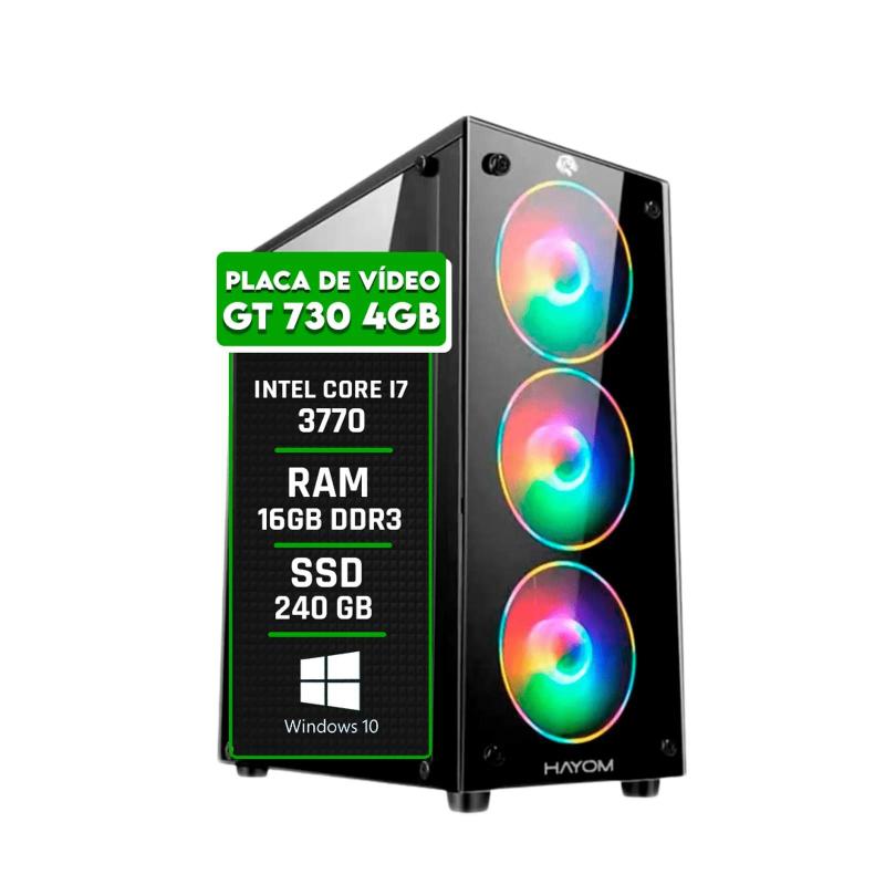 PC Gamer Intel Core i7 3770 3.9GHz Placa de Vídeo GeForce 4GB Memória Ram 16GB (2X8GB) DDR3 SSD 240GB