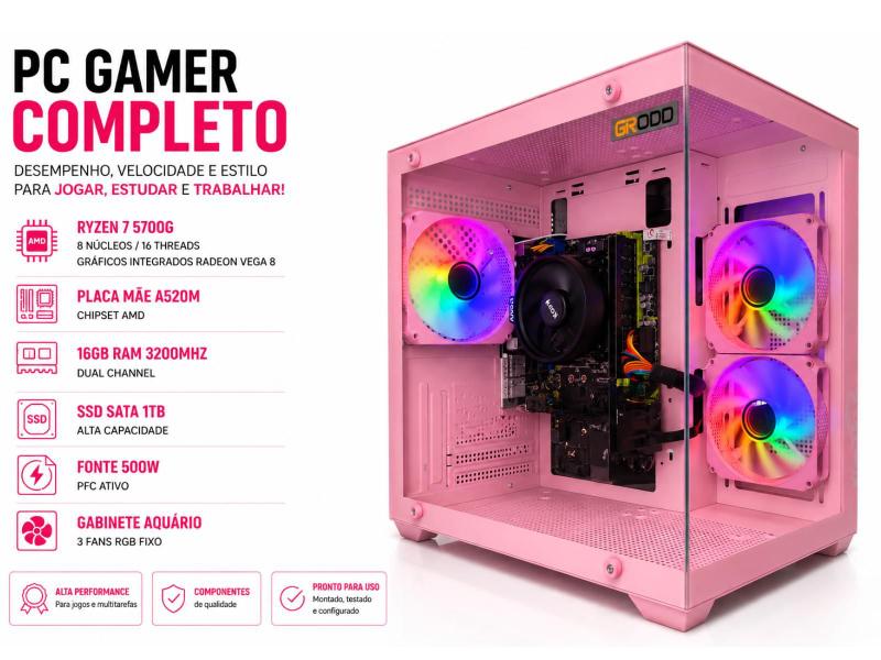Pc Gamer Rosa AMD Ryzen 7 5700g A520 16gb Ddr4 Ssd 1tb