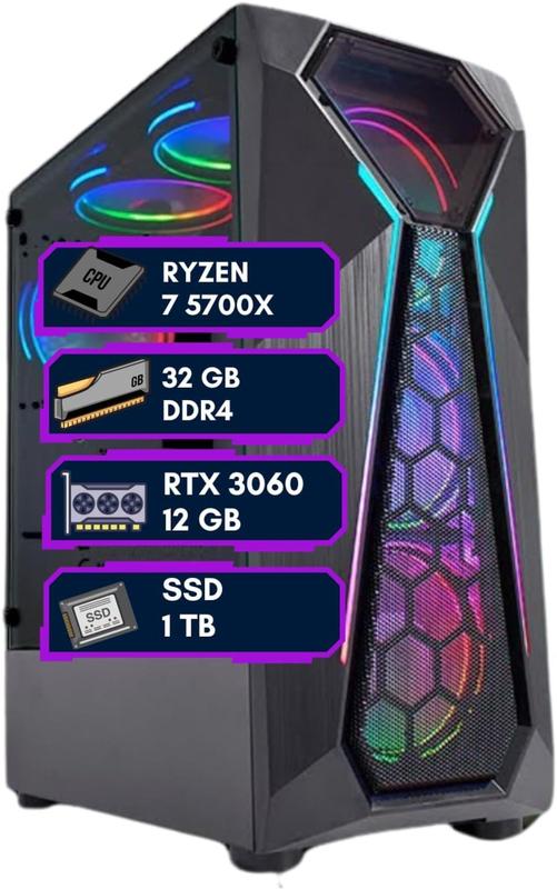 PC Gamer Ryzen 7 5700x,mb A520, 32GB Ram DDR4, SSD 1TB, GTX 3060 12gb,water Coler 120MM Led