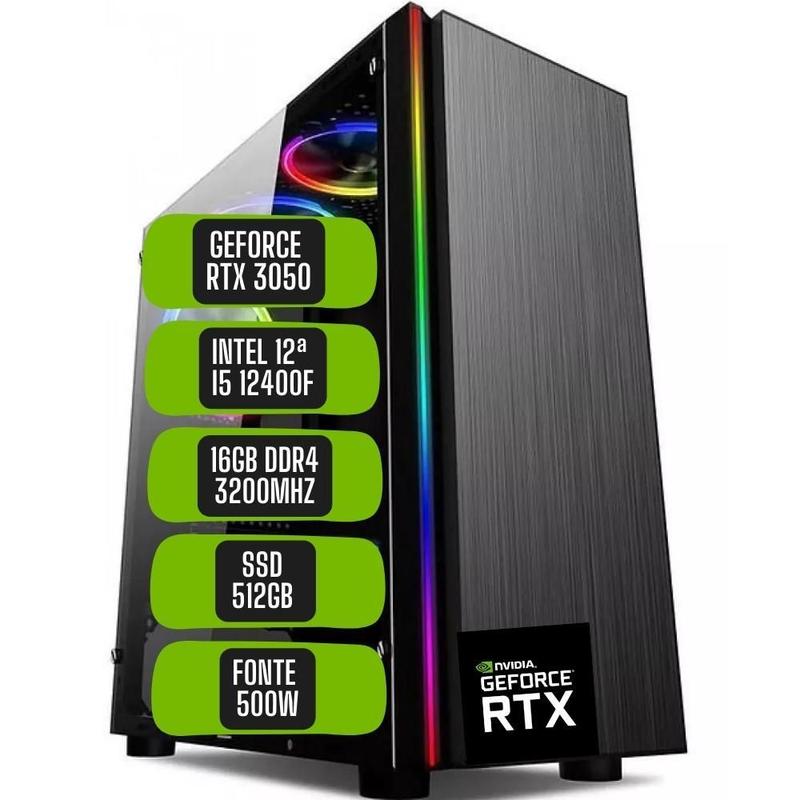 PC Gamer Skill Win Intel 12ª Geração Core i5 12400F 16GB DDR4 Placa de vídeo Geforce RTX 3050 8GB SSD 512GB STL-060