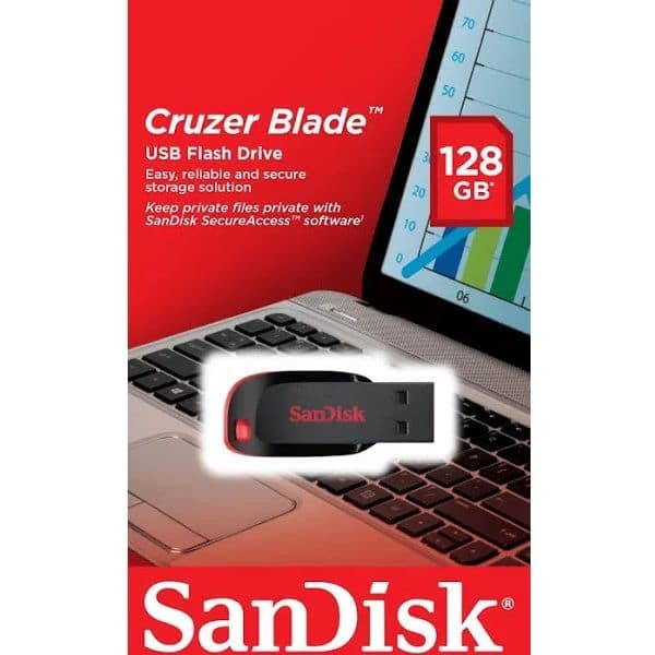 Pen Drive 128GB Sandisk Cruzer Blade PRETO/VERMELHO USB 2.0 FLASH Drive SDCZ50-128G-B35