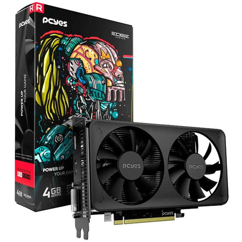 Placa de Vídeo Pcyes Radeon RX550 Projeto Edge, 4GB GDDR5, 128-bit, HDMI, DVI e Display Port, Dual Fan - PVEX5504GBDF