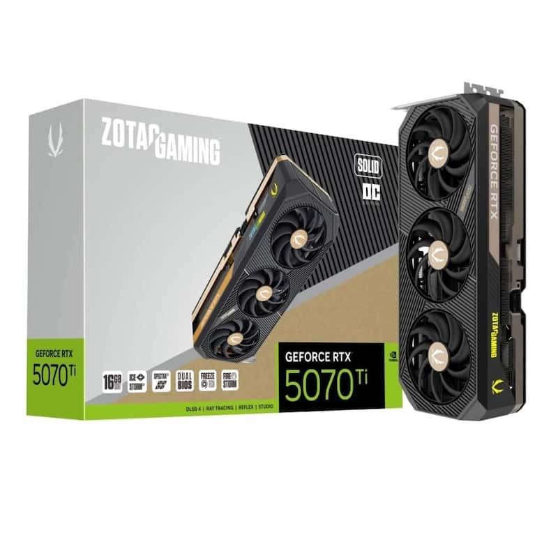 Placa de Vídeo Zotac Gaming RTX 5070 Ti Solid SFF OC 16GB GDDR7 256bits ZT-B50710J3-10P