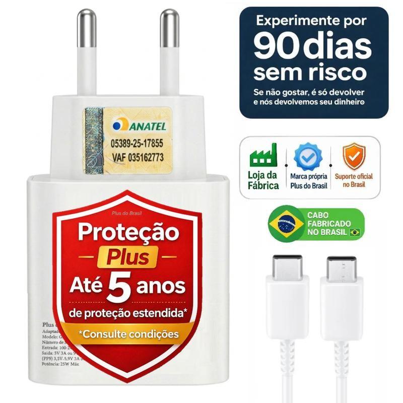 Plus Do Brasil Carregador Super Rápido 25w Para Samsung Galaxy S25 S24 S23 S21 S20 Fe Plus Ultra Tablet Super Fast Turbo Cabo Usb C Power Delivery Pd 3.0 Anatel