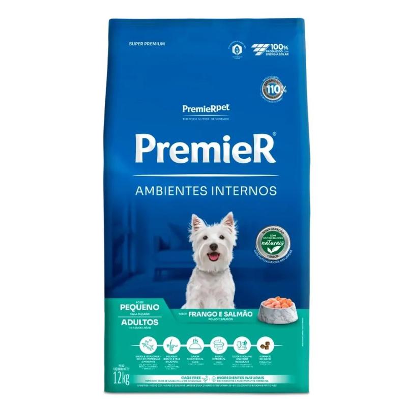 Ração Premier Ambientes Internos Cães Adultos Porte Médio Frango e Salmão 12kg