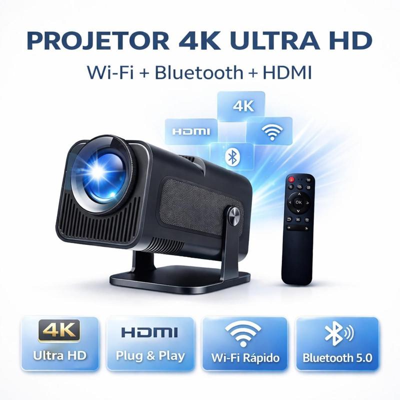 Projetor Smart HY320 Atualizado – Android 11, Wi-Fi ,Bluetooth 5.0, Suporte 4K, Portátil
