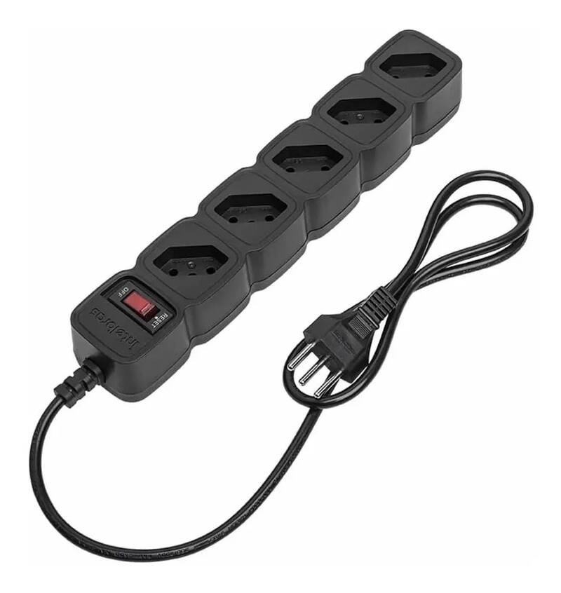 Protetor Eletrônico Com 5 Tomadas Pt Cor Preto 127/220v