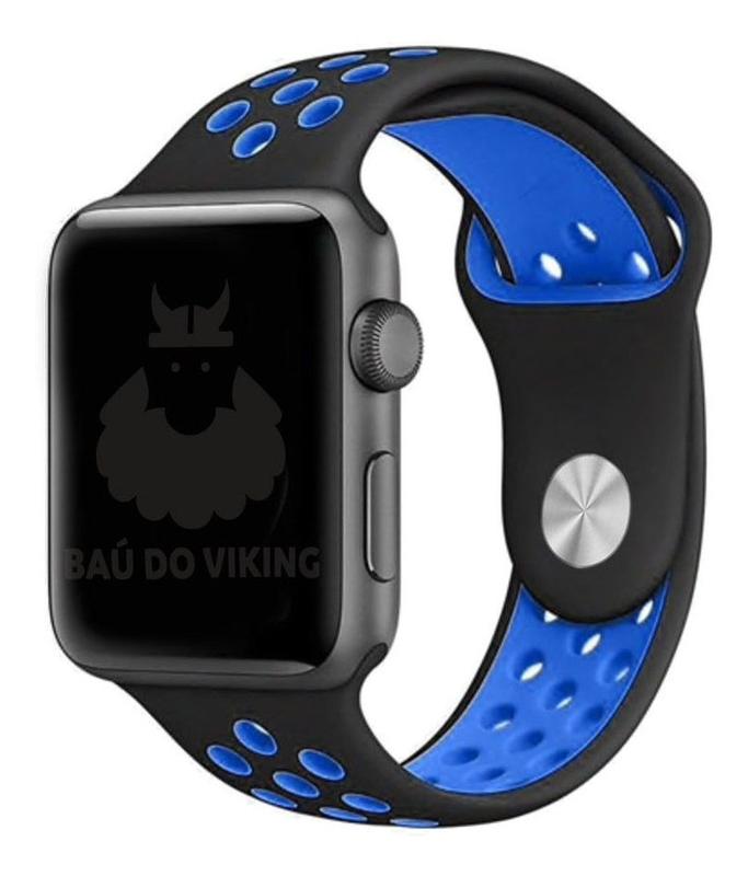 Pulseira Furos SM Preto/Azul Compatível Apple Watch 40mm