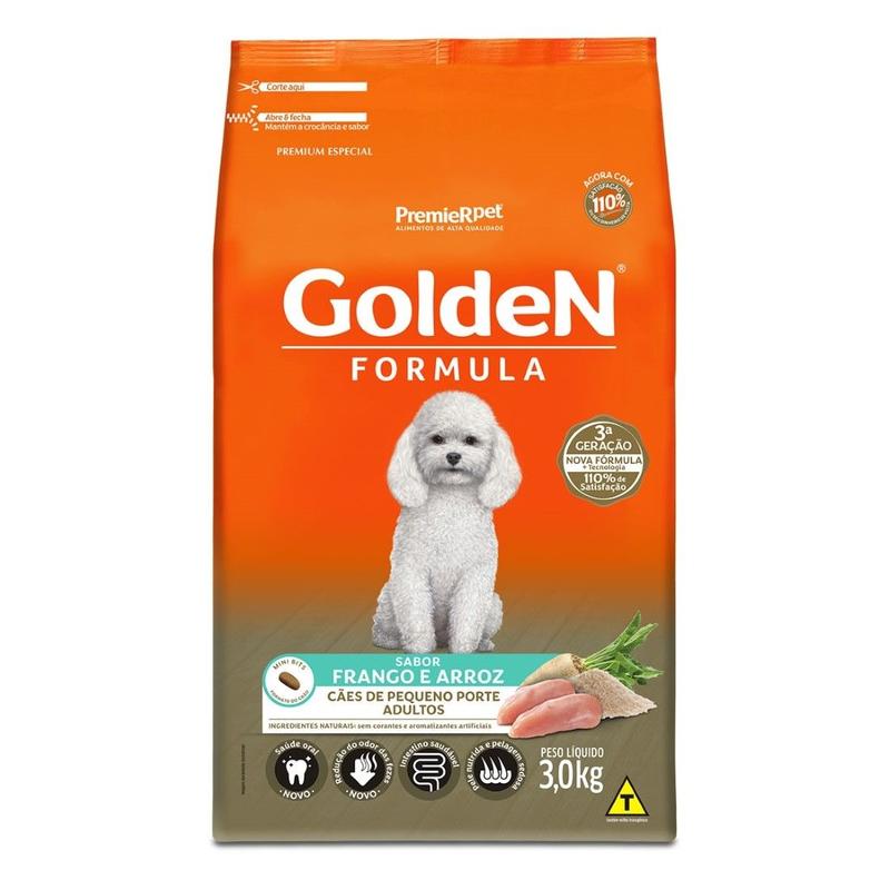 Ração Golden Fórmula Cães Adultos Mini e Pequeno sabor Frango e Arroz 3 Kg