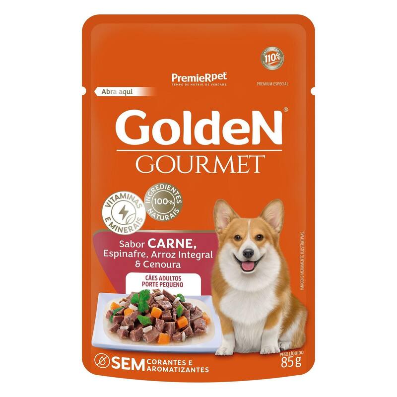 Ração Golden Gourmet para Cães Adultos Carne 85g - Caixa com 20 unidades - Premier Pet