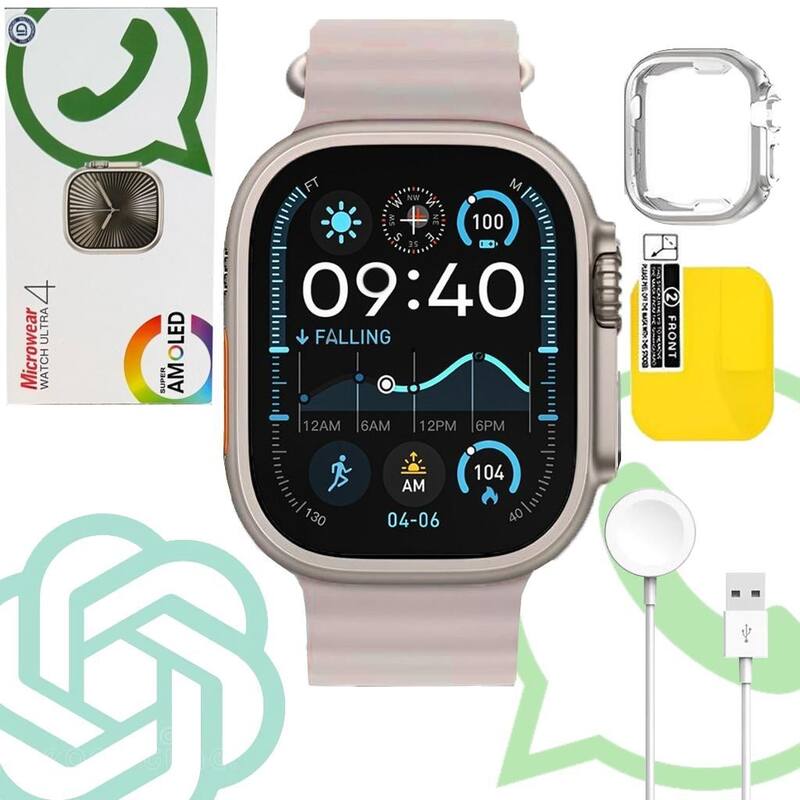 Relógio Smartwatch U4 Plus Prata com Bege 49mm Serie 10 Amoled com Gps Ligações WhatsApp ChatGPT