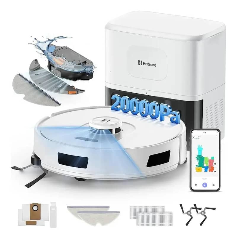 Robô Aspirador Redroad R11 Estação Automático Wi-Fi 3 em 1 Branco