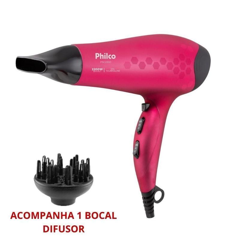 Secador de Cabelos Philco Cherry PSC2350 2200W Tourmaline 3 Temperaturas Rosa Bivolt