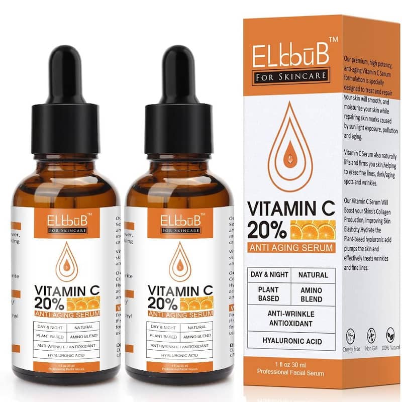 Sérum Facial ELBBUB Premium com 20% de Vitamina C e Ácido Hialurônico - Kit com 2 Unidades