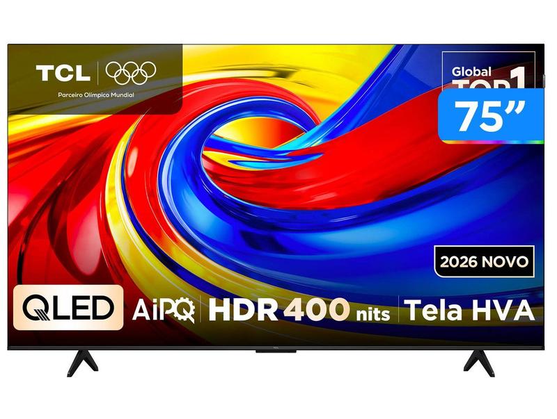 Smart TV 4K TCL Advanced QLED 75” Polegadas com Processador AIPQ, Dolby Vision, HDR10+ e Wi-Fi - 75P7L