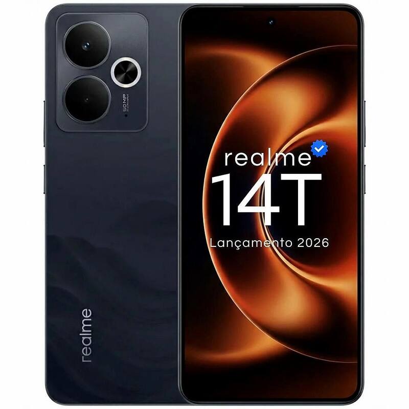 Smartphone Realme 14T 256GB 5G Bateria 6000mAh Tela AMOLED 120Hz Câmera 50MP Dimensity 6300