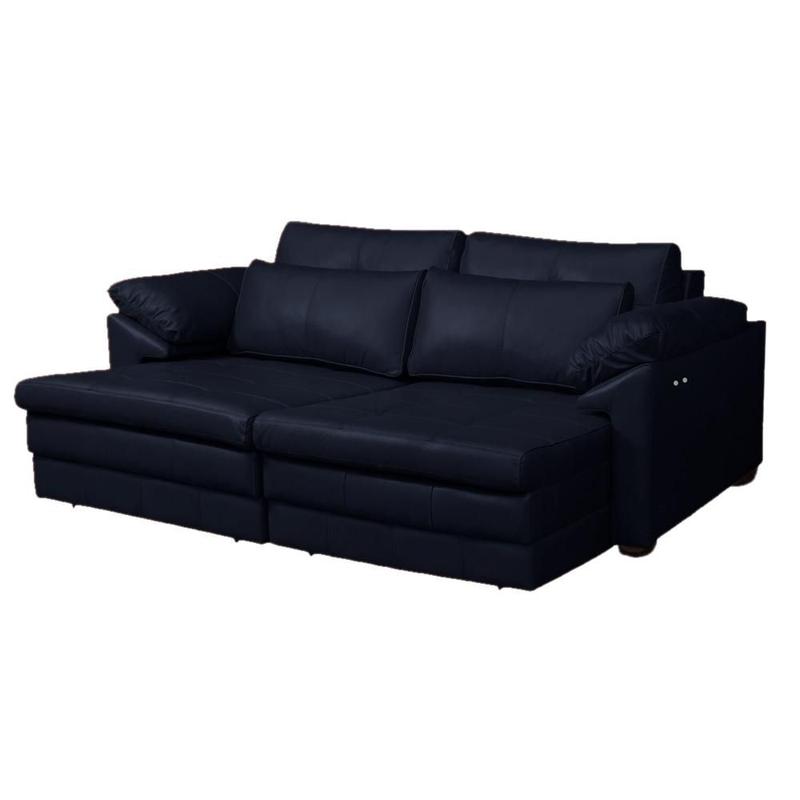 Sofá Decorativo Sala de Estar Marselha Retrátil Elétrico 3 Lugares 215cm Couro Azul Marinho - Mozzelar
