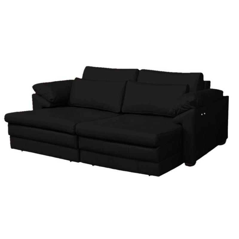 Sofá Decorativo Sala de Estar Marselha Retrátil Elétrico 3 Lugares 215cm Couro Preto - Mozzelar