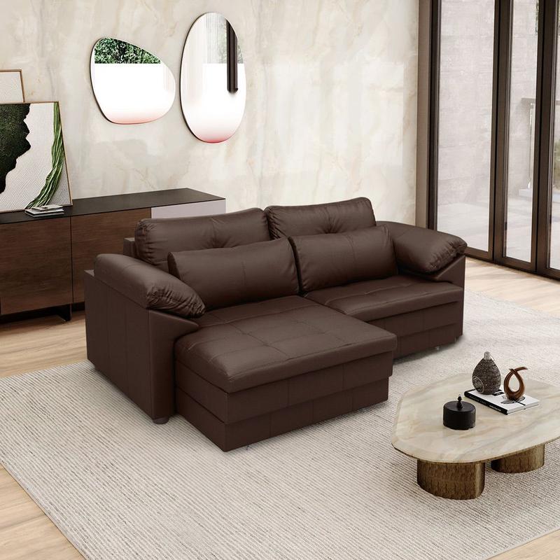 Sofá Retrátil Elétrico Sala de Estar Nolan Bipartido 175cm Conforto Premium em Couro Marrom Brilho G58 - Gran Belo