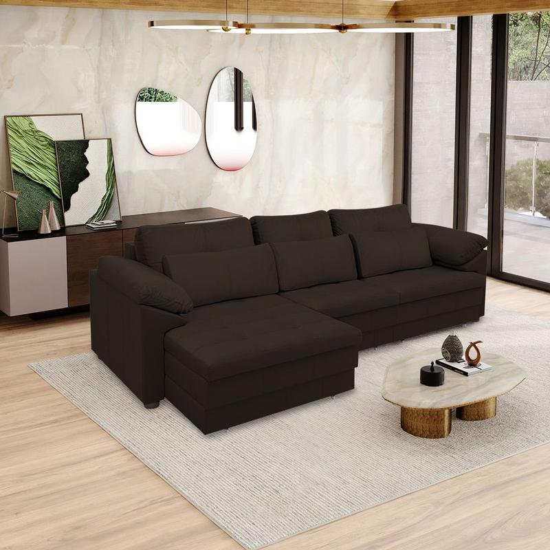 Sofá Retrátil Elétrico Sala de Estar Nolan Bipartido 257cm Conforto Premium em Couro Marrom G58 - Gran Belo