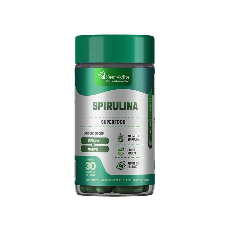 Spirulina Pura Premium, Rico em Proteínas, Vitaminas e Selênio, Vegana, Denavita