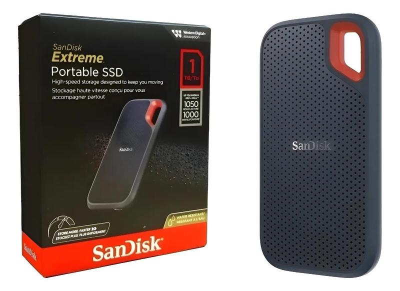 SSD 1TB Externo Portátil SanDisk Extreme USB 3.2 Leitura 1050 MBs e Gravação 1000 MBs Preto Laranja