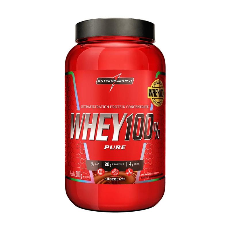 Whey Protein Super 100% Pure 900g Complemento Integralmedica com sabor de morango