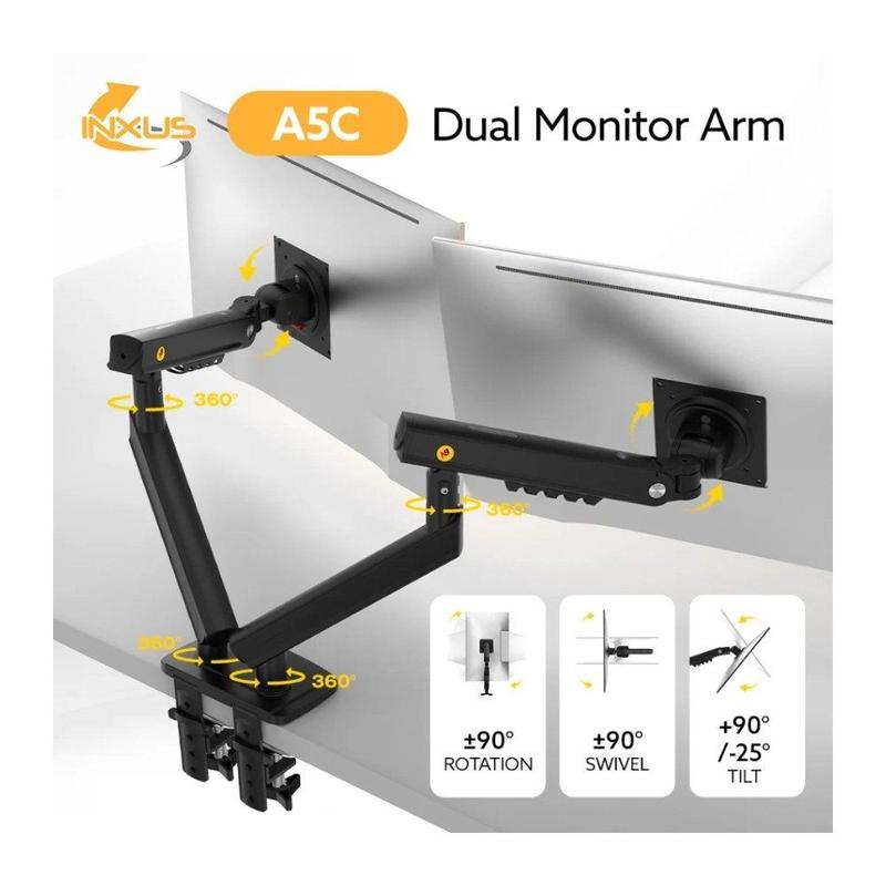 Suporte de Mesa Articulado para 2 Monitores de 17" a 32" North Bayou, com Pistão a Gás, VESA, Preto - A5C NB