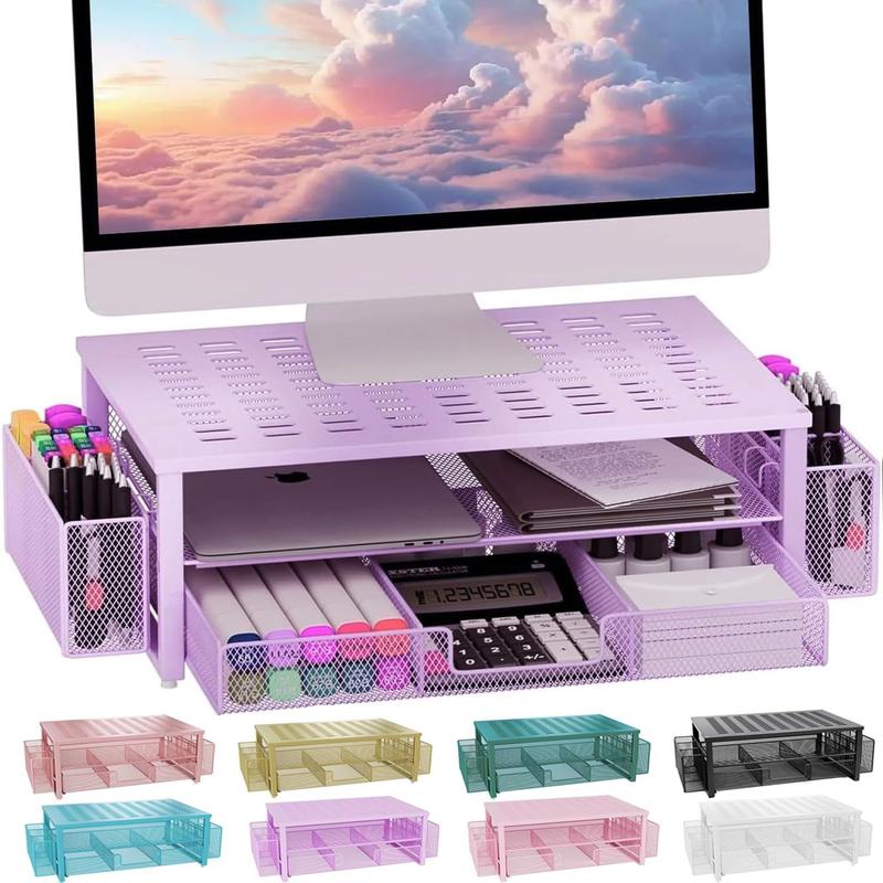 Suporte de monitor gianotter com gaveta e porta-canetas roxo