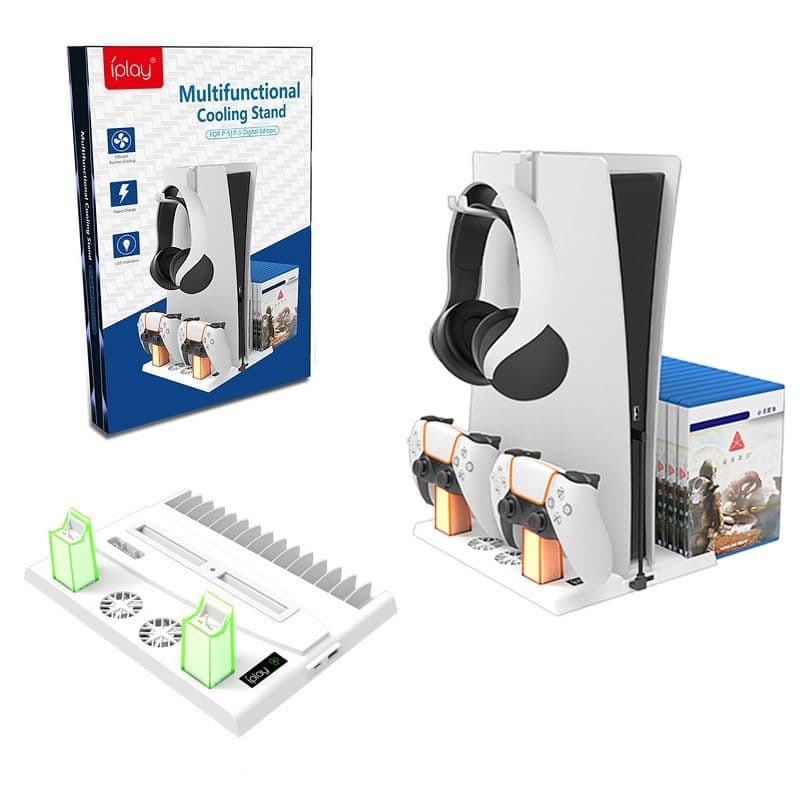 Suporte Multifunção Cooler Carregador 3 USB PlayStation 5 Digital Ultra Base Branco