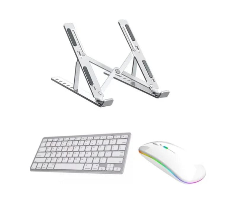 Teclado E Mouse Bluetooth + Suporte de Alumínio P/ Notebook Dell Inspiron