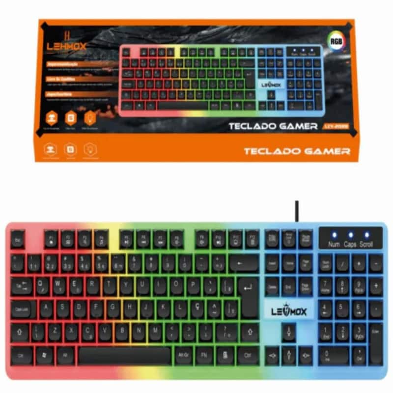 Teclado gamer membrana com fio rgb lehmox ley-2088