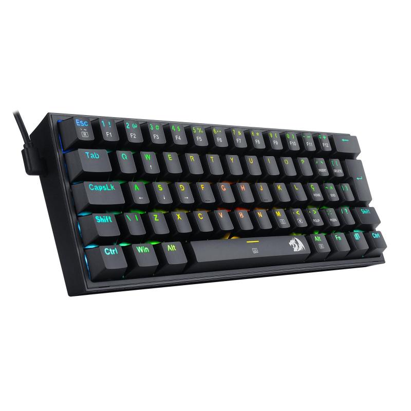 Teclado Gamer Redragon Fizz RGB 60% Preto Switch Marrom